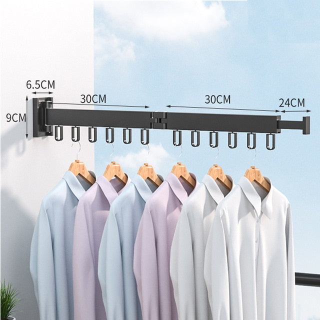 Retractable Cloth Drying Rack - 2 Rod 12 hook / Black - Made of Stars