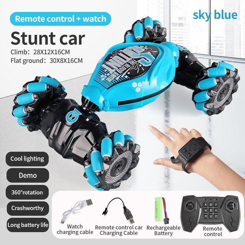 Luminous Stunt Strider - RC + Watch Stunt Car - Blue Car + 2 controls - Made of Stars