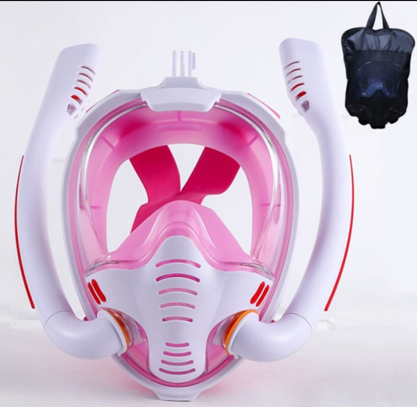 Full Face Diving Mask - Double tube White/Pink / S - Made of Stars
