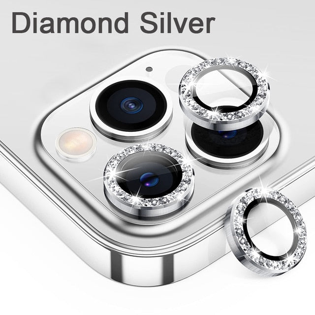 IPhone Camera Lens Shield - 3Pcs - Diamond Silver / iPhone 14 ProMax - Made of Stars