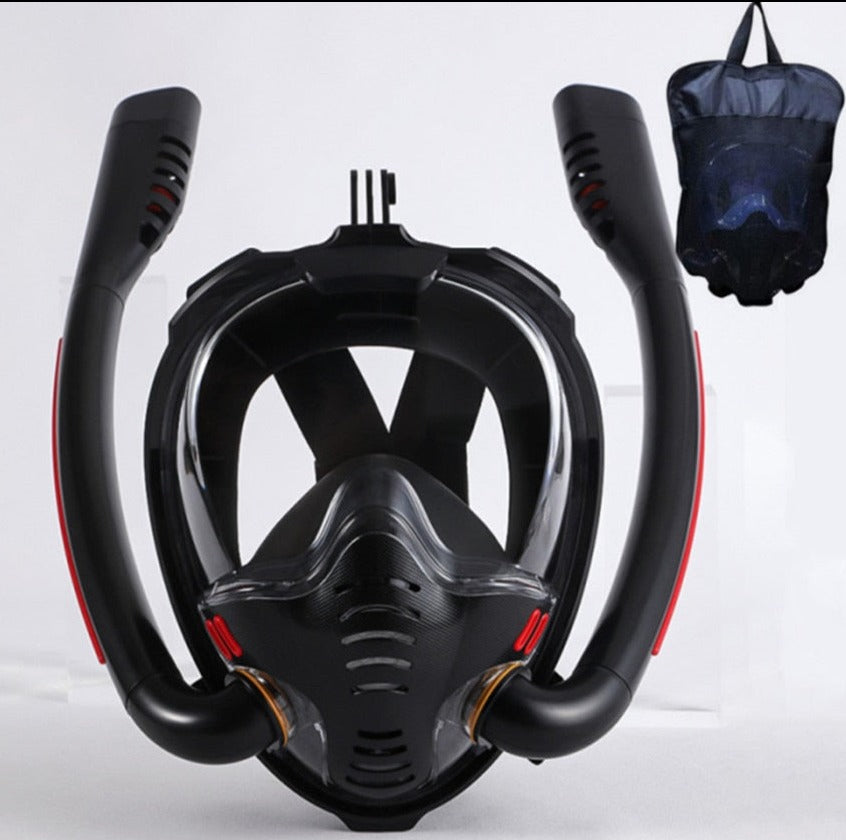 Full Face Diving Mask - Double tube Black/Black / S - Made of Stars