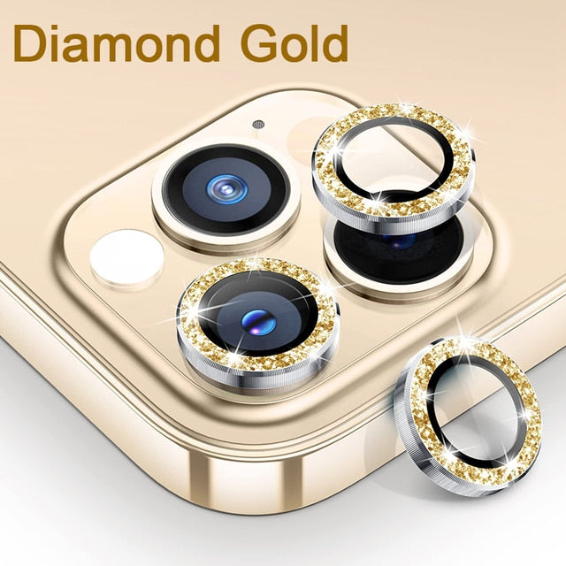 IPhone Camera Lens Shield - 3Pcs - Diamond Gold / iPhone 14 ProMax - Made of Stars
