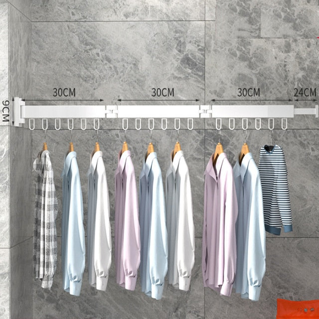 Retractable Cloth Drying Rack - 3 Rod 18 hook / White - Made of Stars