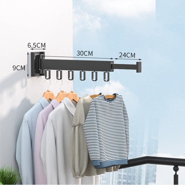 Retractable Cloth Drying Rack - 1 Rod 6 hook / Black - Made of Stars