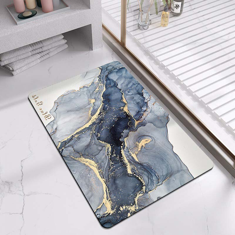 Marble Bathroom Rugs - Blue Gold Marble / XXS - Made of Stars
